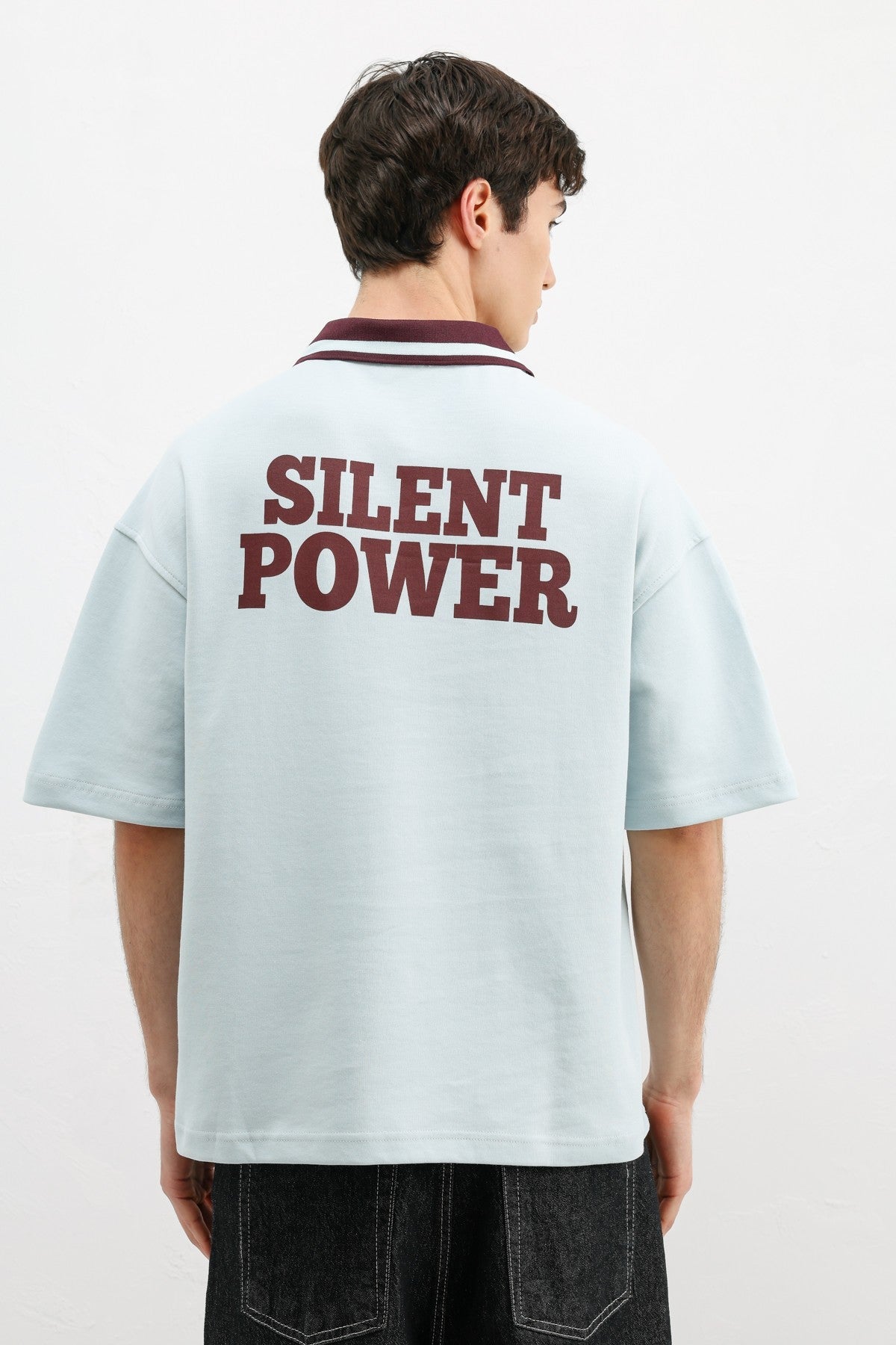 Oversized T-Shirt with Zipper Collar and Print