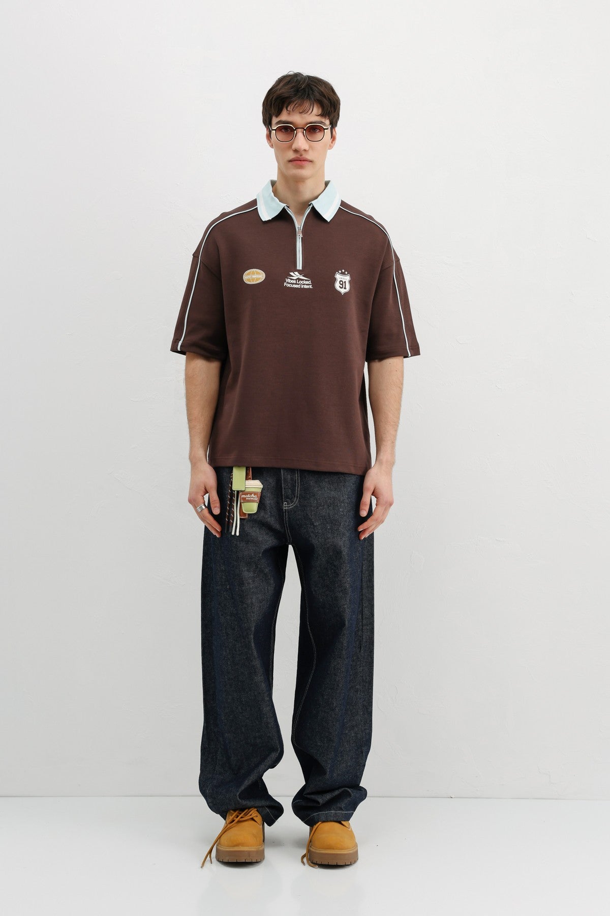 Oversized T-Shirt with Zipper Collar and Print