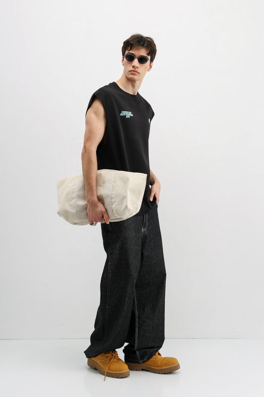 Oversized Printed Sleeveless T-Shirt