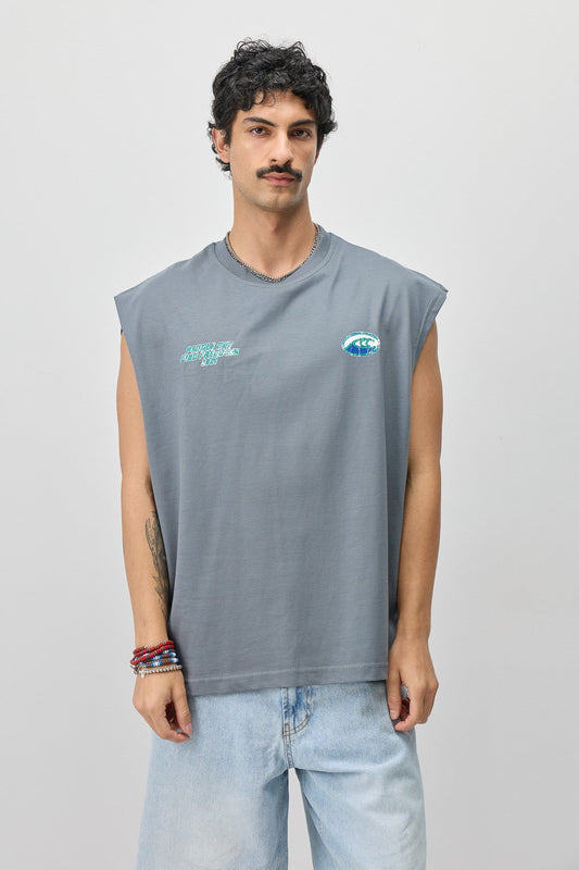 Oversized Printed Sleeveless T-Shirt