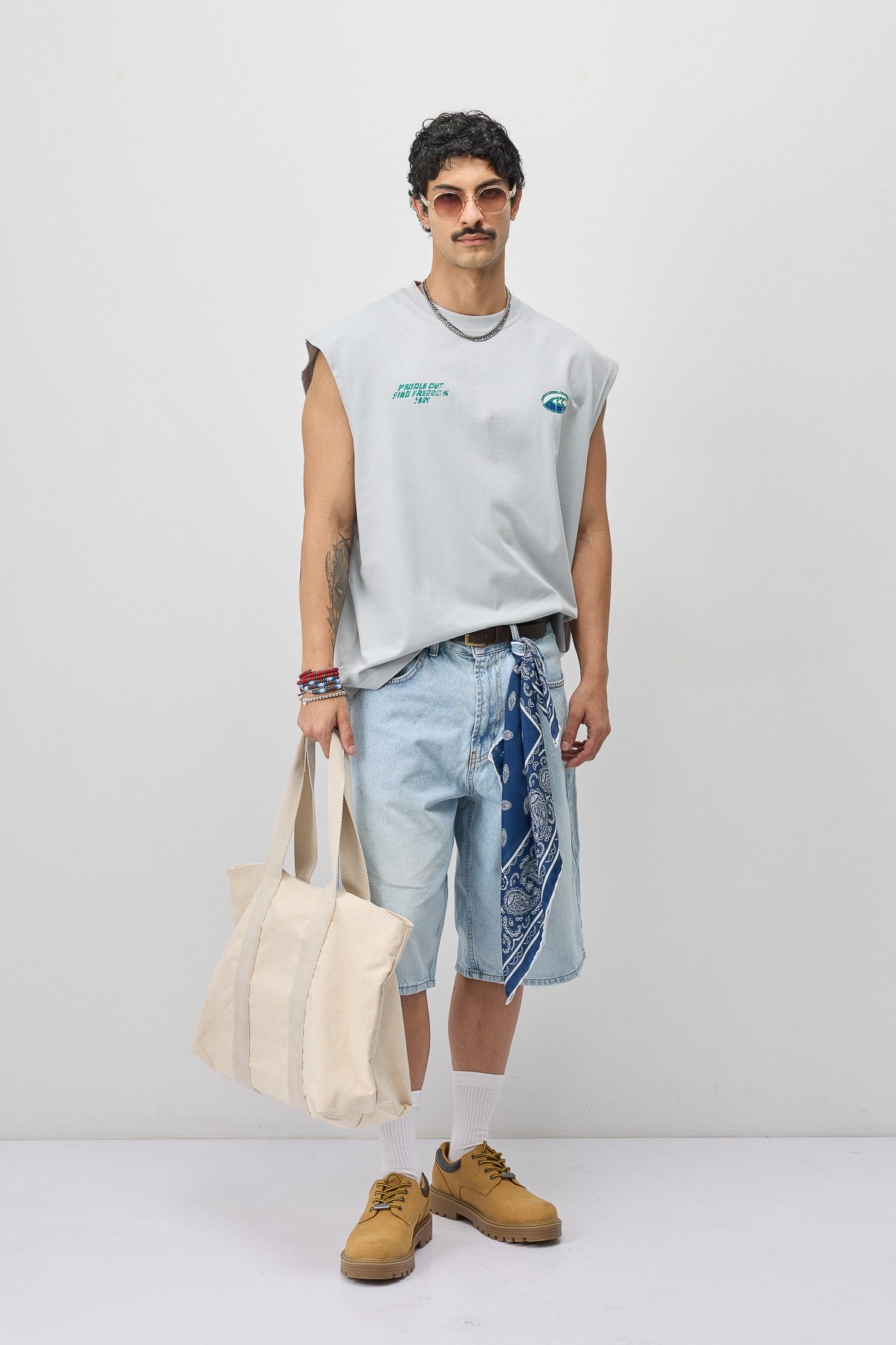 Oversized Printed Sleeveless T-Shirt