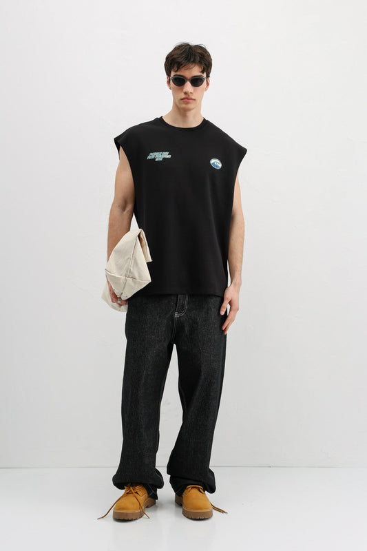 Oversized Printed Sleeveless T-Shirt