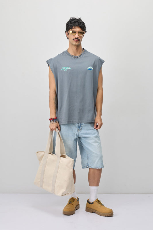Oversized Printed Sleeveless T-Shirt