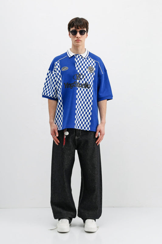 Oversized T-Shirt with Polo Collar Print