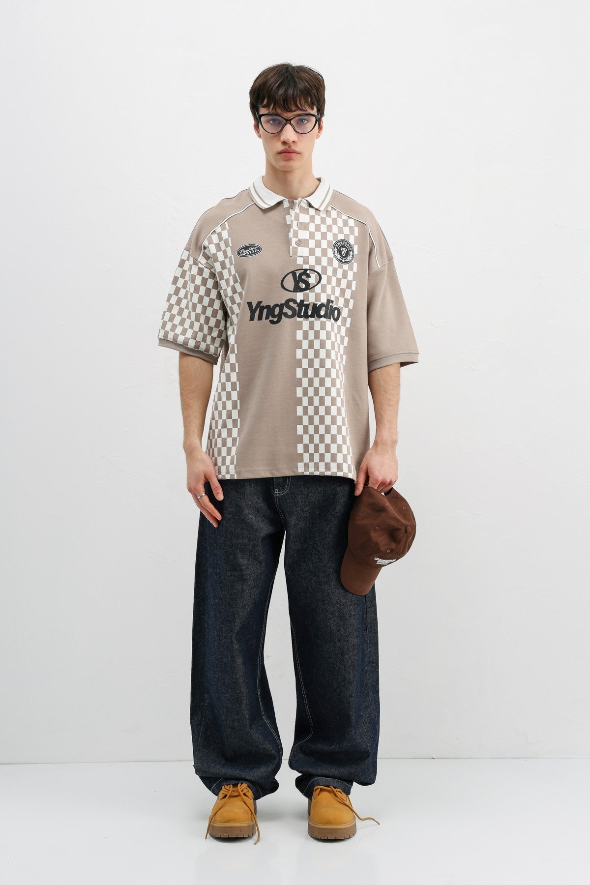 Oversized T-Shirt with Polo Collar Print