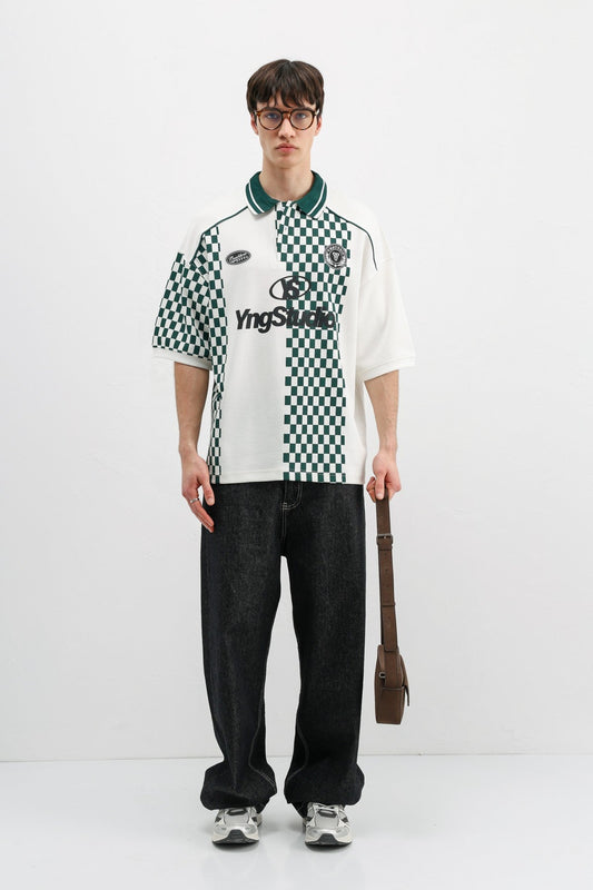 Oversized T-Shirt with Polo Collar Print