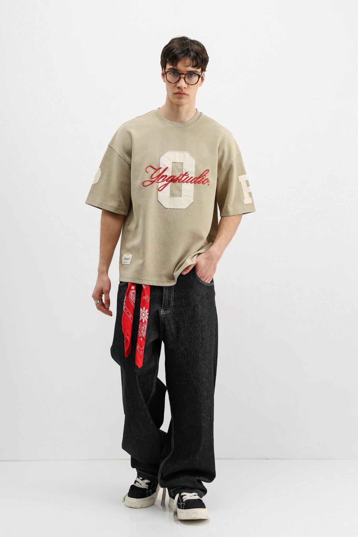 Oversized T-Shirt with Sleeve and Chest Prints