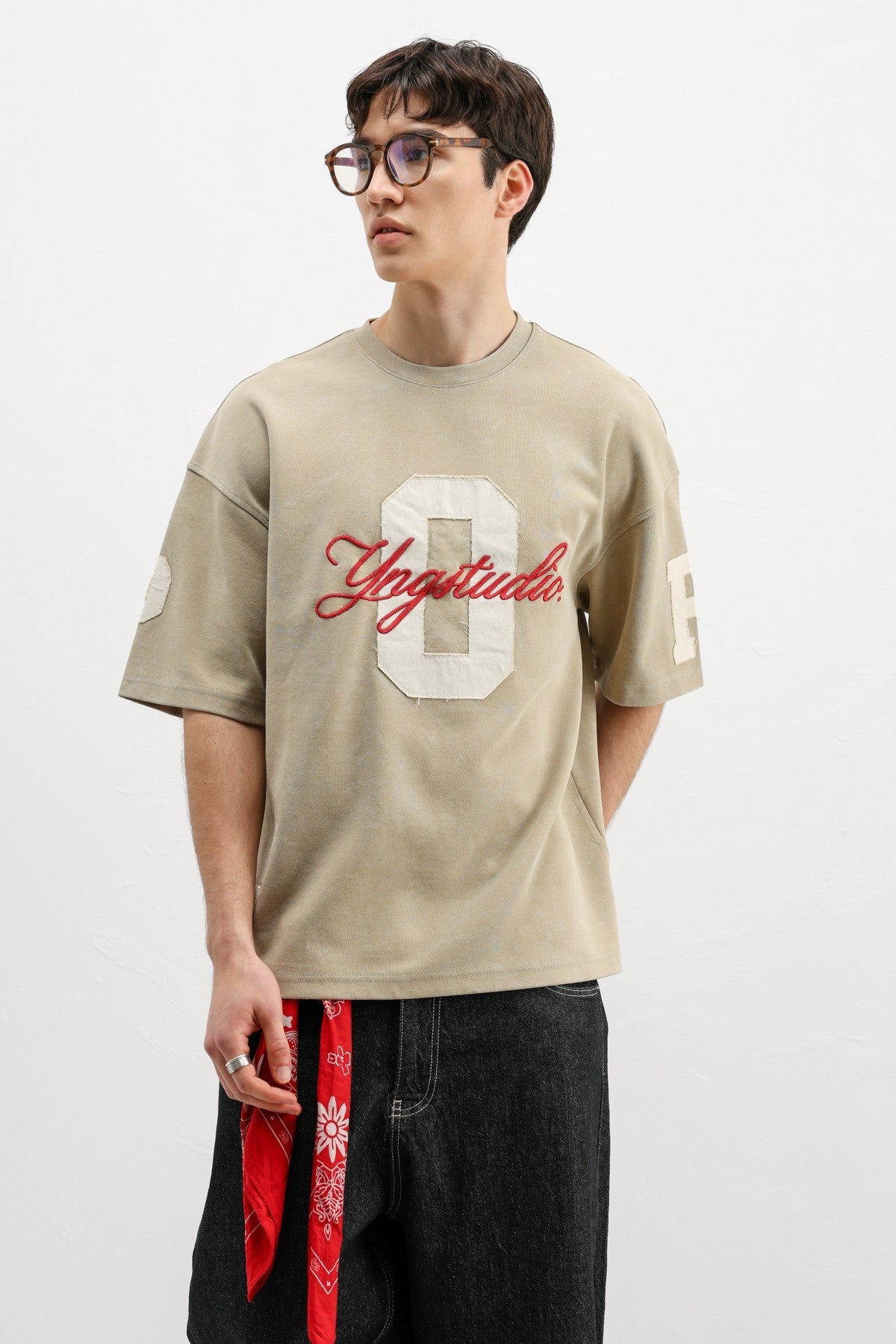 Oversized T-Shirt with Sleeve and Chest Prints