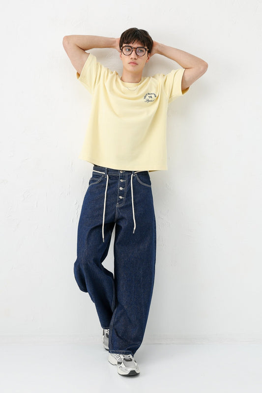 Short-Sleeved Boxy-Fit Printed T-Shirt, Yellow