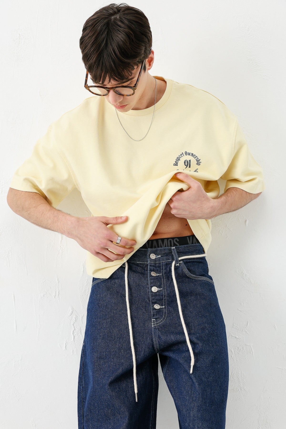 Short-Sleeved Boxy-Fit Printed T-Shirt, Yellow