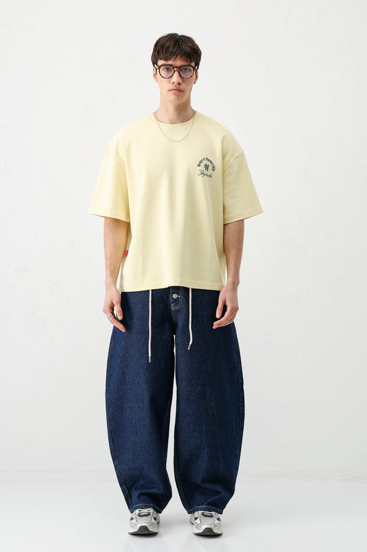 Short-Sleeved Boxy-Fit Printed T-Shirt, Yellow