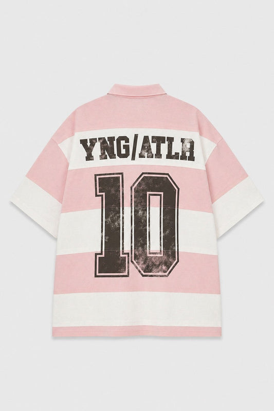 Oversized Rugby-Collar Striped T-Shirt