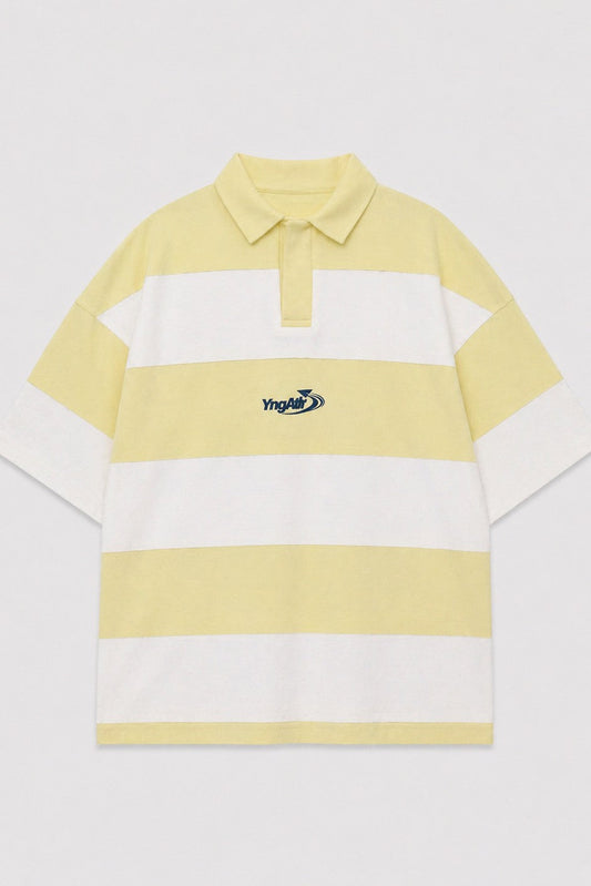 Oversized Rugby-Collar Striped T-Shirt