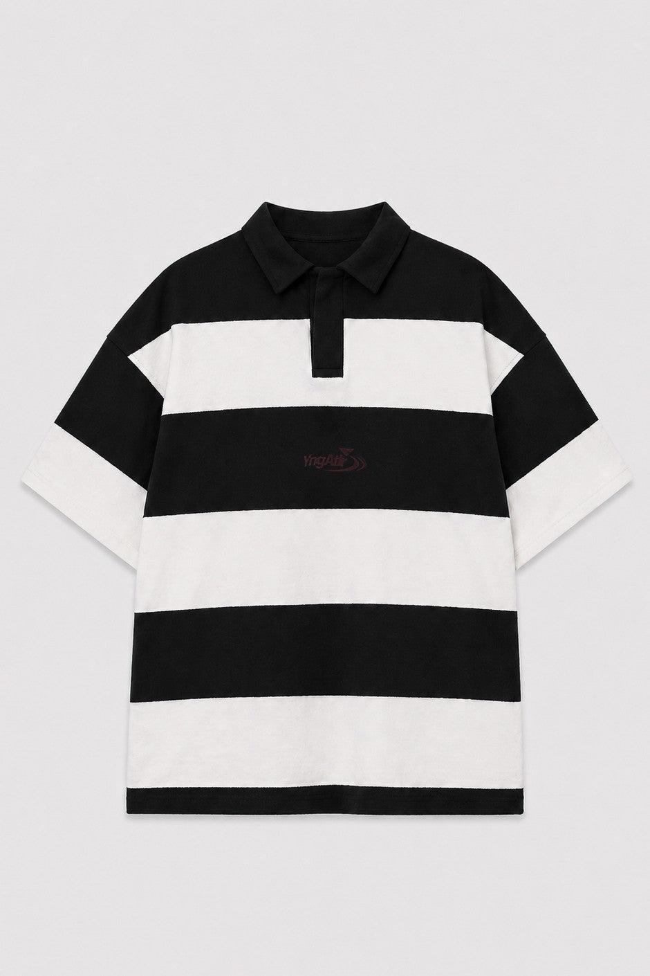 Oversized Rugby-Collar Striped T-Shirt