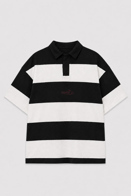 Oversized Rugby-Collar Striped T-Shirt