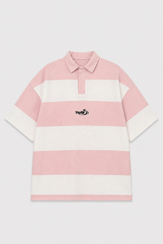 Oversized Rugby-Collar Striped T-Shirt