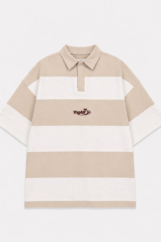 Oversized Rugby-Collar Striped T-Shirt