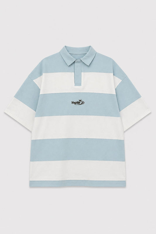 Oversized Rugby-Collar Striped T-Shirt