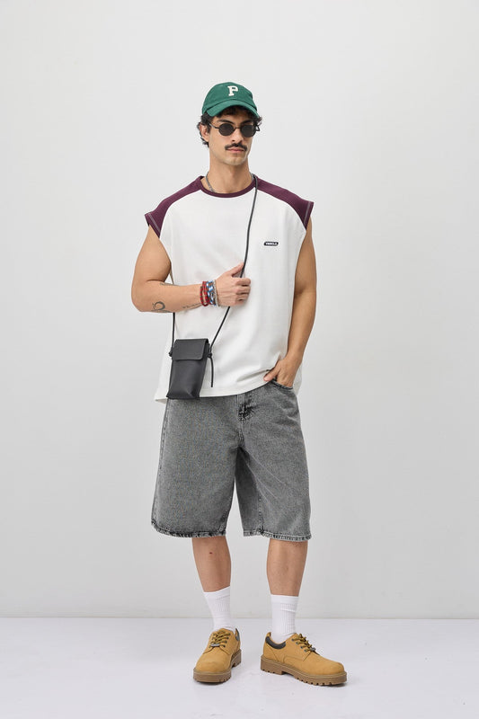Oversized Sleeveless T-Shirt with Back Print