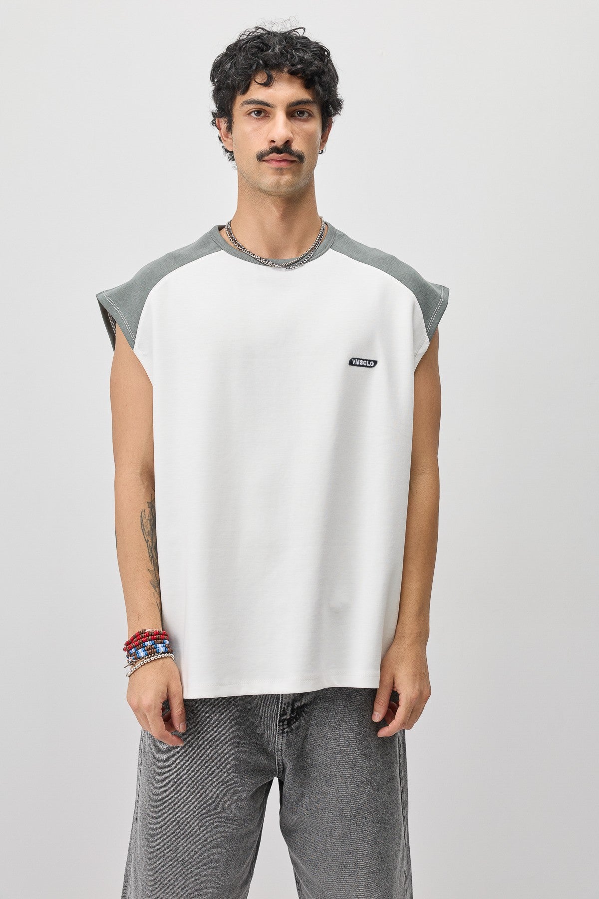 Oversized Sleeveless T-Shirt with Back Print