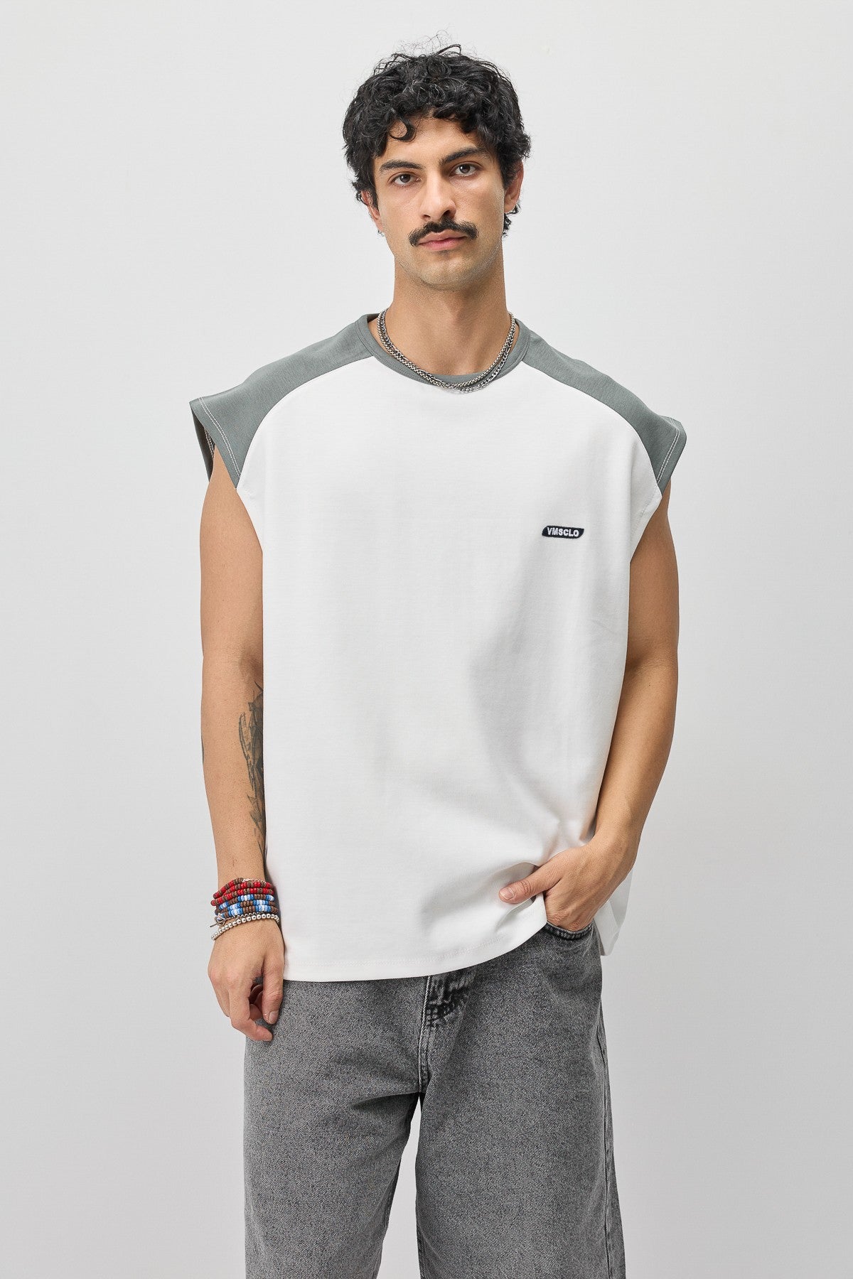 Oversized Sleeveless T-Shirt with Back Print