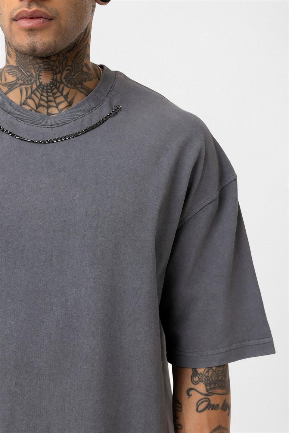 Oversized T-Shirt with Washed Chain Detail