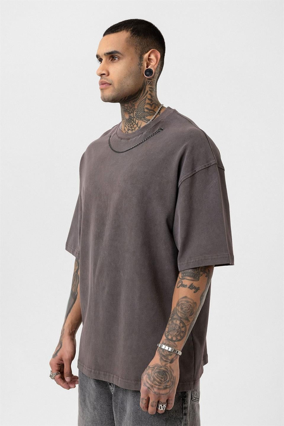 Oversized T-Shirt with Washed Chain Detail