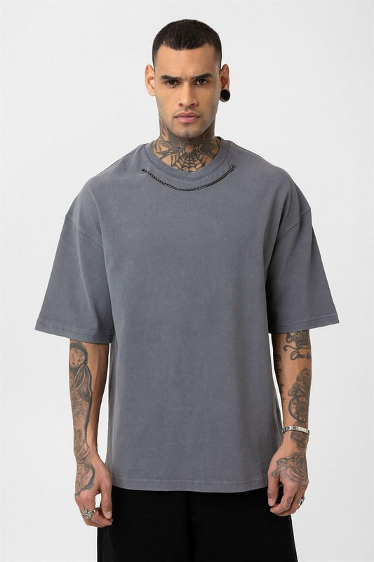 Oversized T-Shirt with Washed Chain Detail