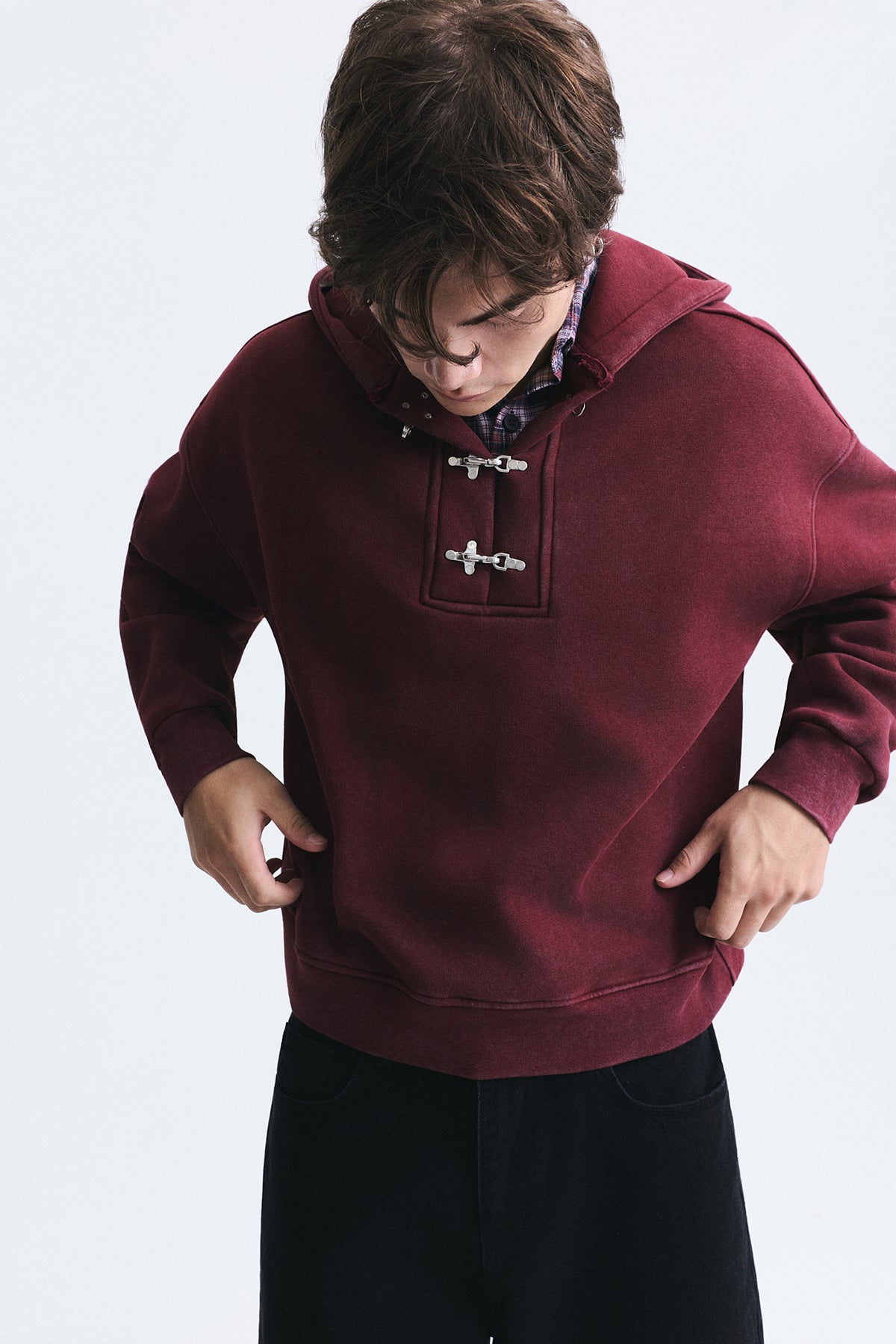 Boxy Fit Metal Clip-Front Sweatshirt