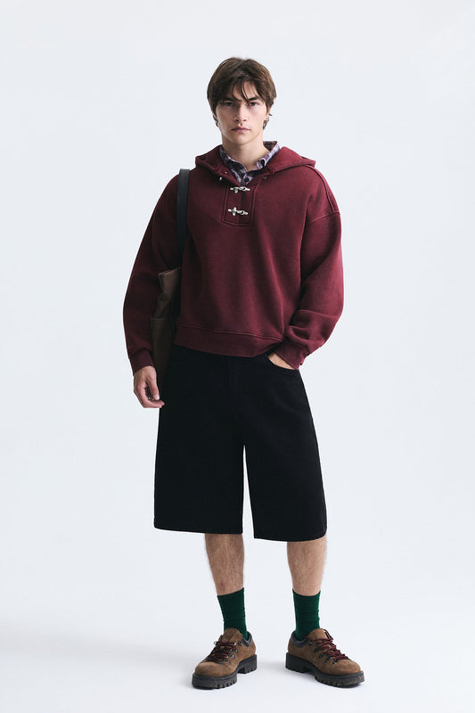 Boxy Fit Metal Clip-Front Sweatshirt