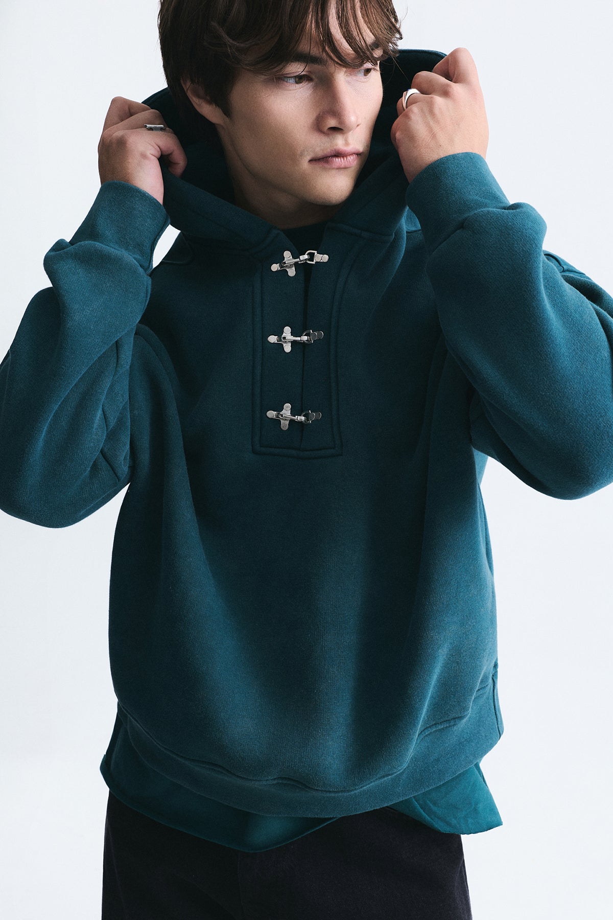 Boxy Fit Metal Clip-Front Sweatshirt