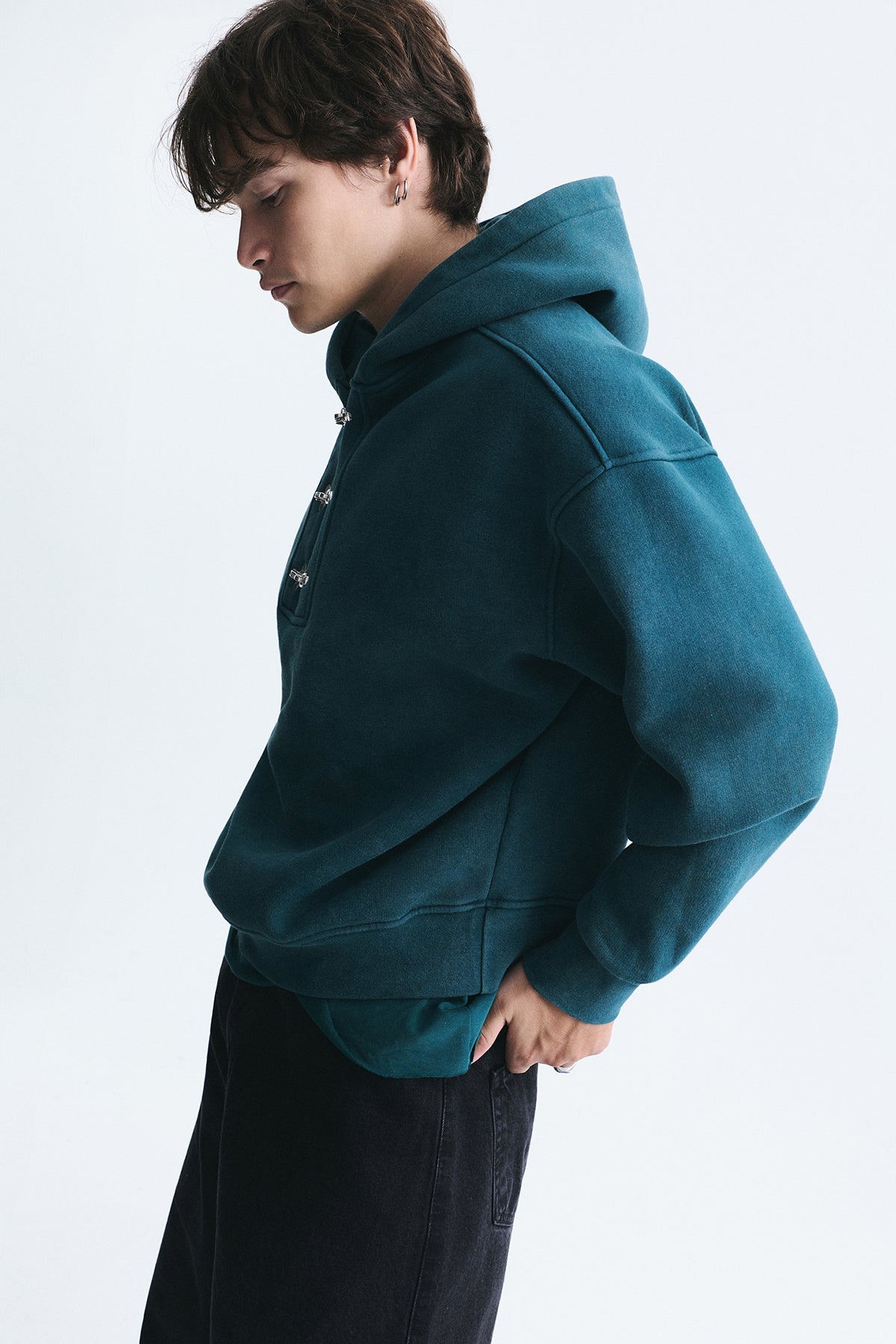 Boxy Fit Metal Clip-Front Sweatshirt