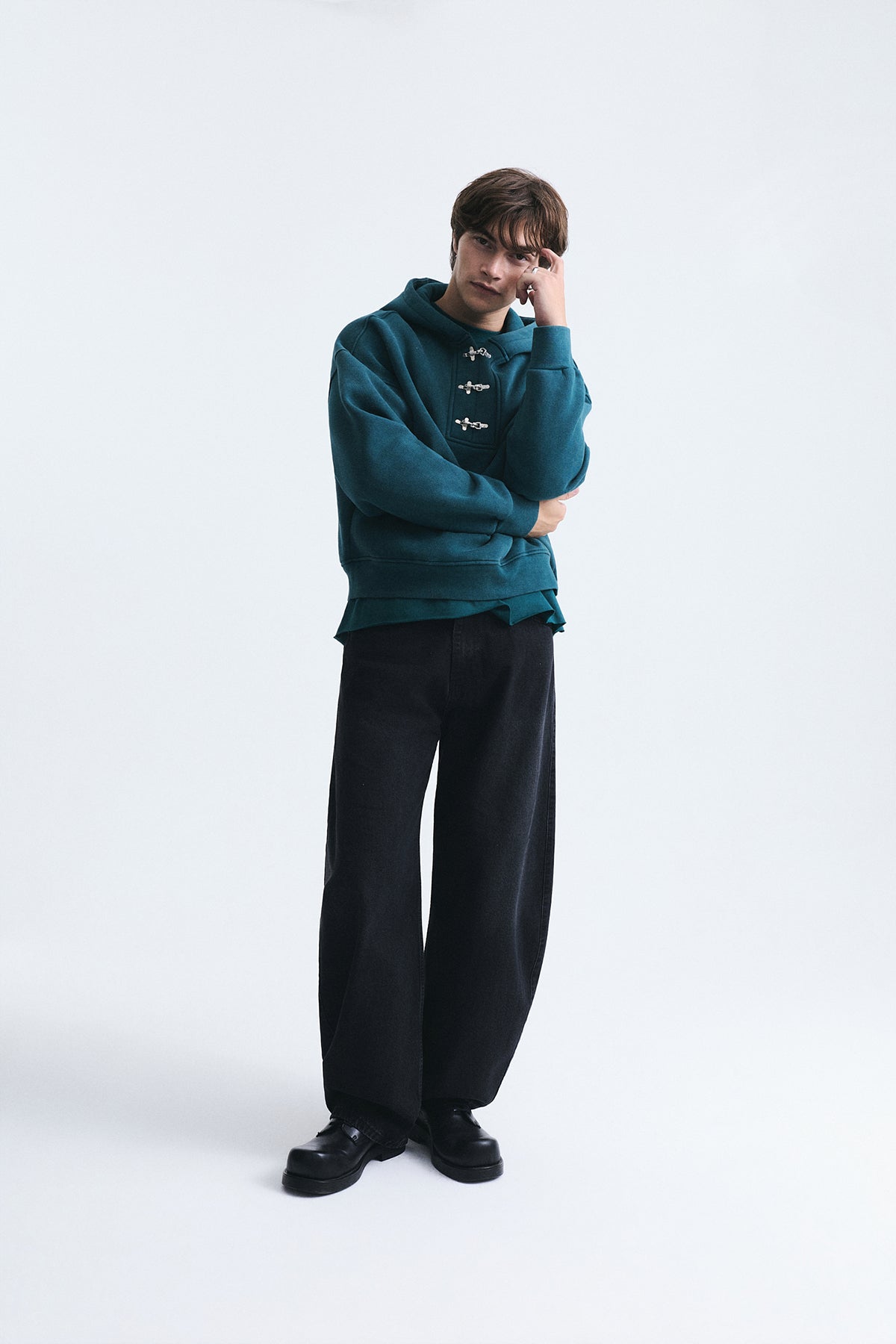 Boxy Fit Metal Clip-Front Sweatshirt