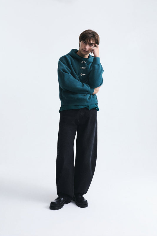 Boxy Fit Metal Clip-Front Sweatshirt