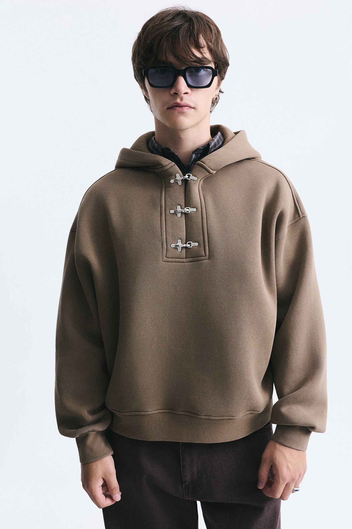Boxy Fit Metal Clip-Front Sweatshirt