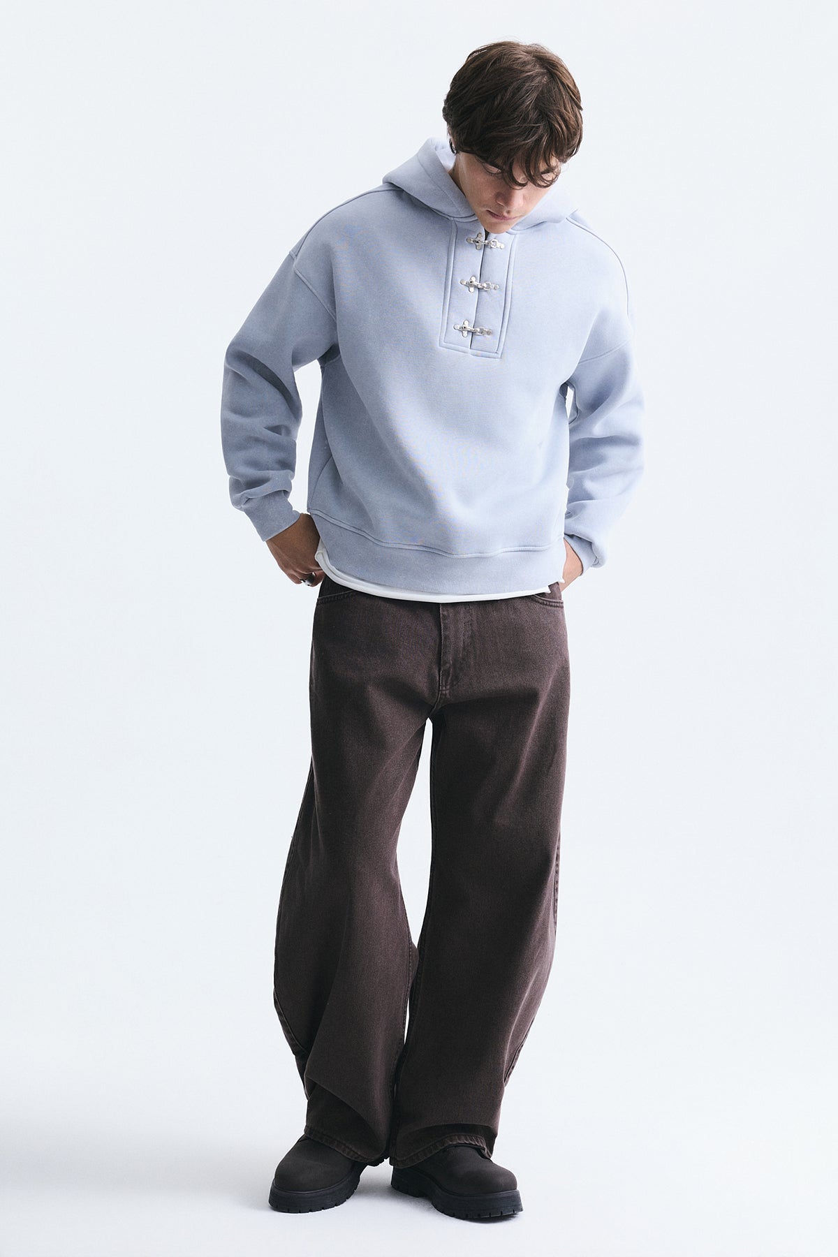 Boxy Fit Metal Clip-Front Sweatshirt