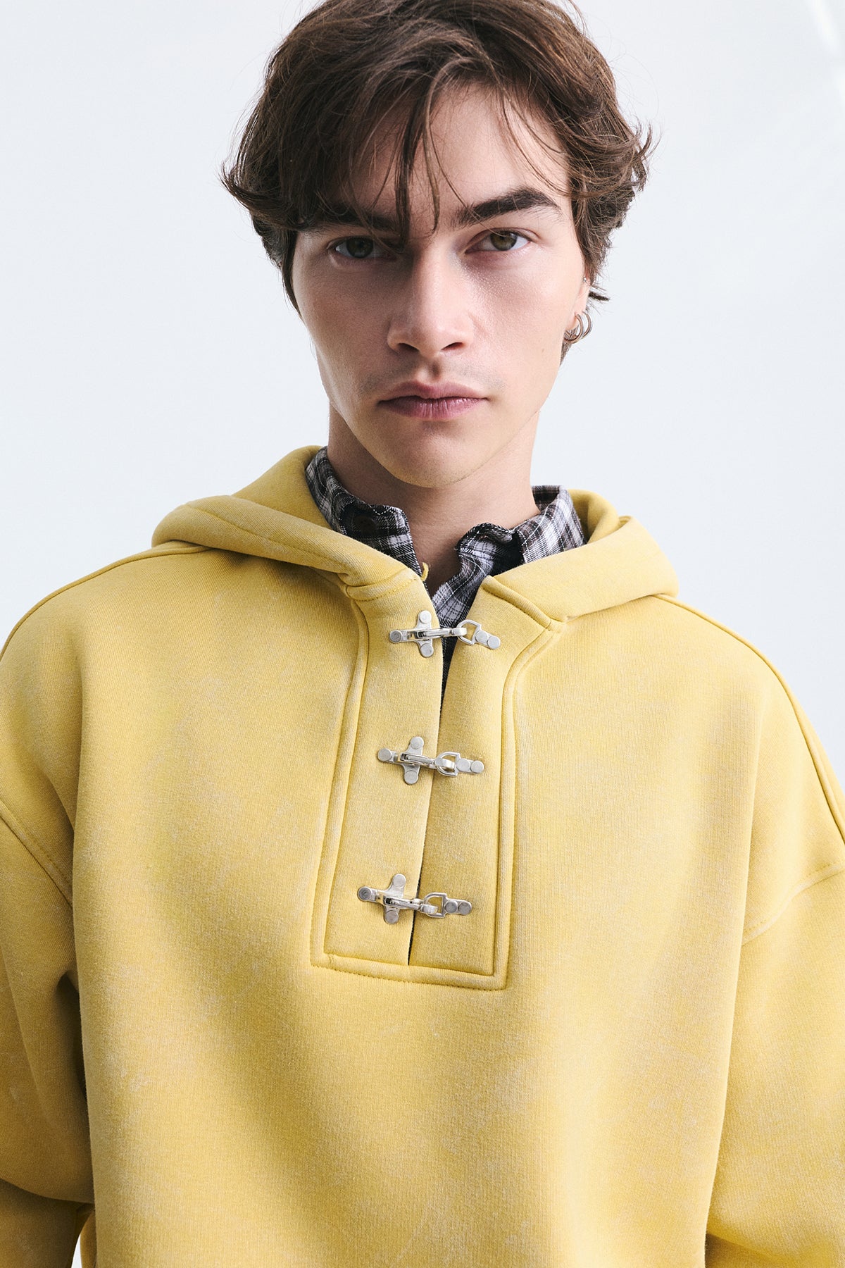 Boxy Fit Metal Clip-Front Sweatshirt