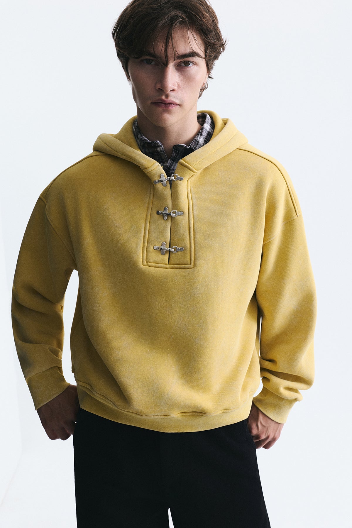 Boxy Fit Metal Clip-Front Sweatshirt
