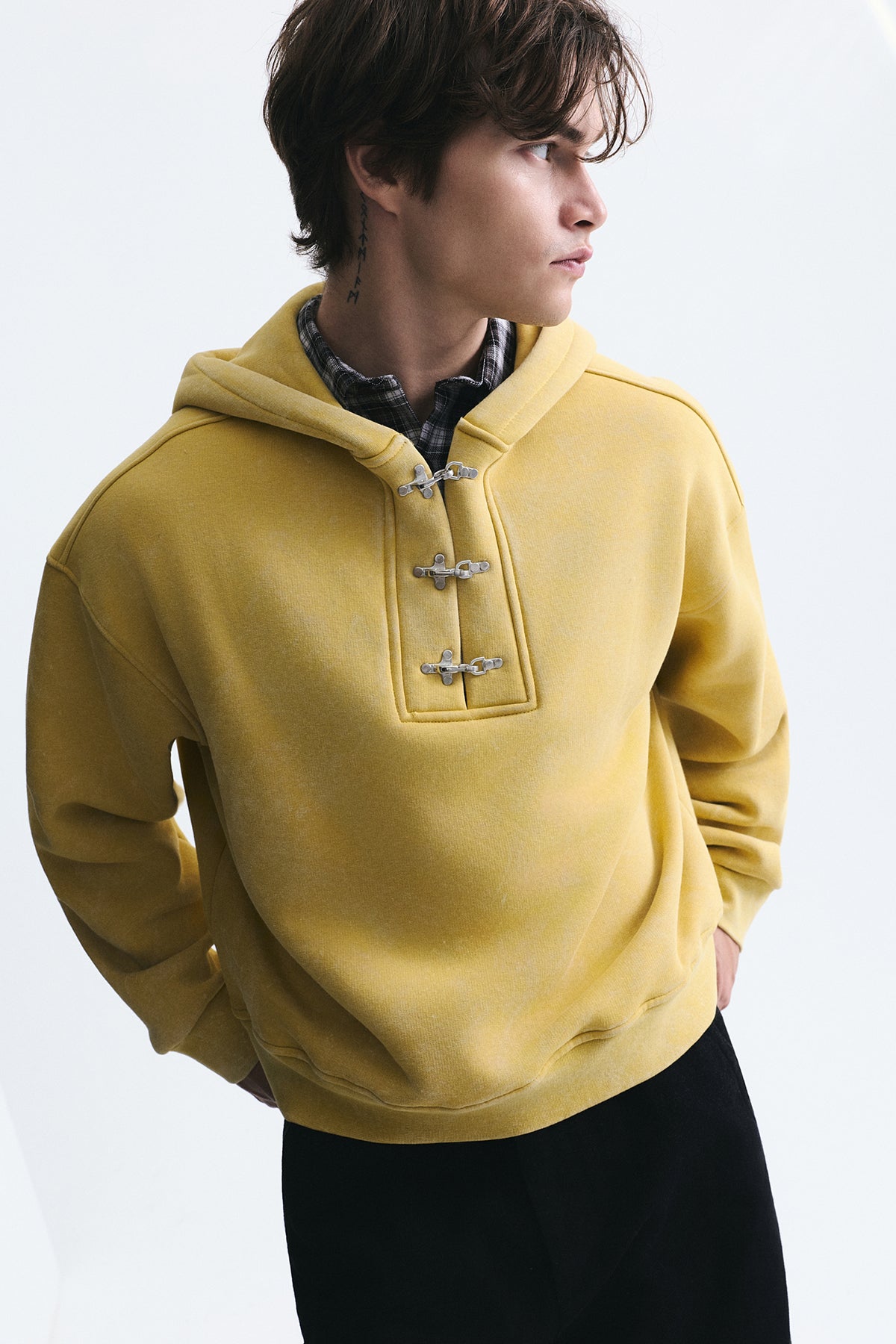 Boxy Fit Metal Clip-Front Sweatshirt