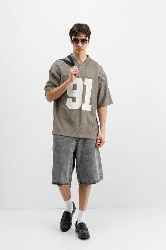 Printed Oversized T-Shirt with Ribbed Hem