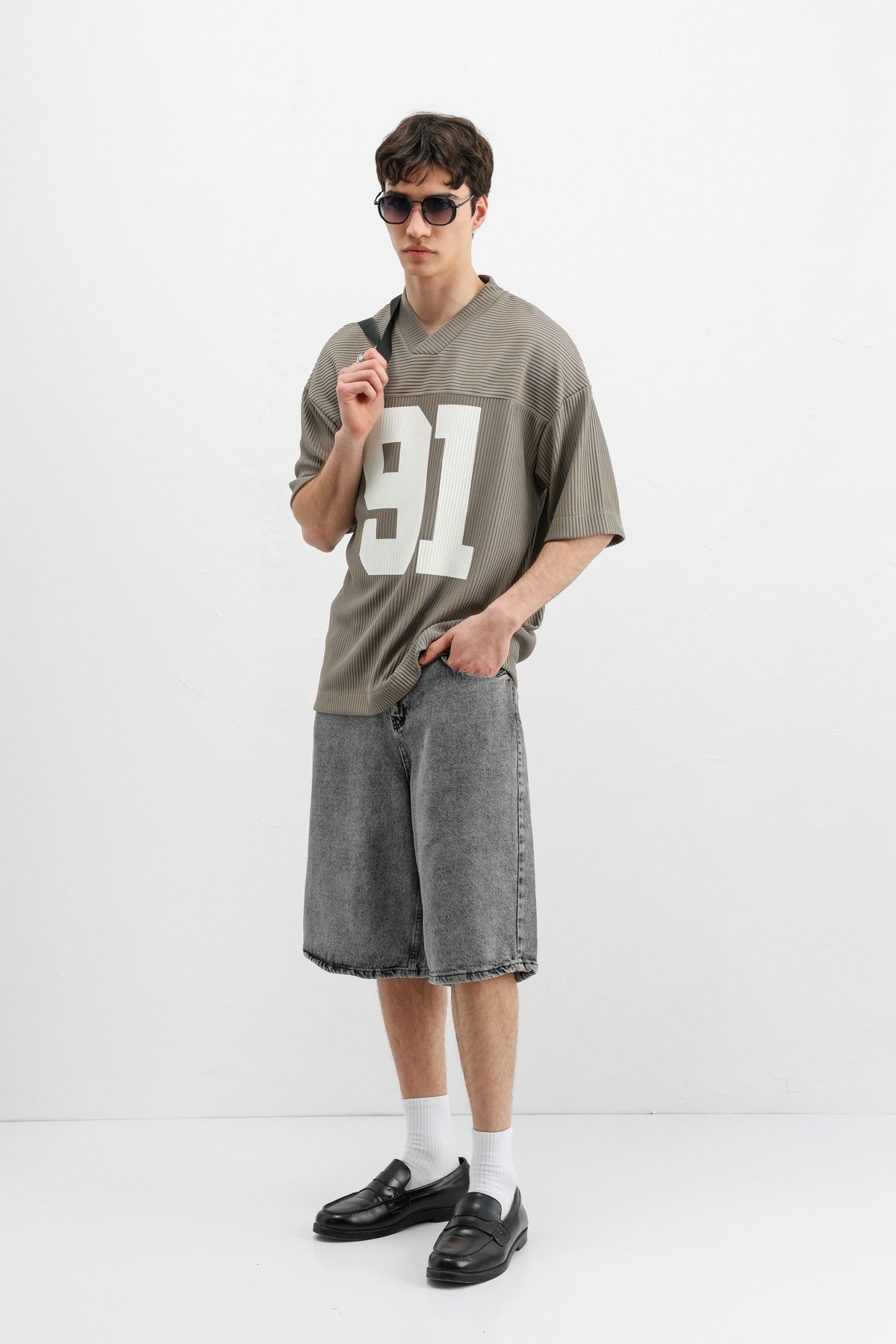 Printed Oversized T-Shirt with Ribbed Hem