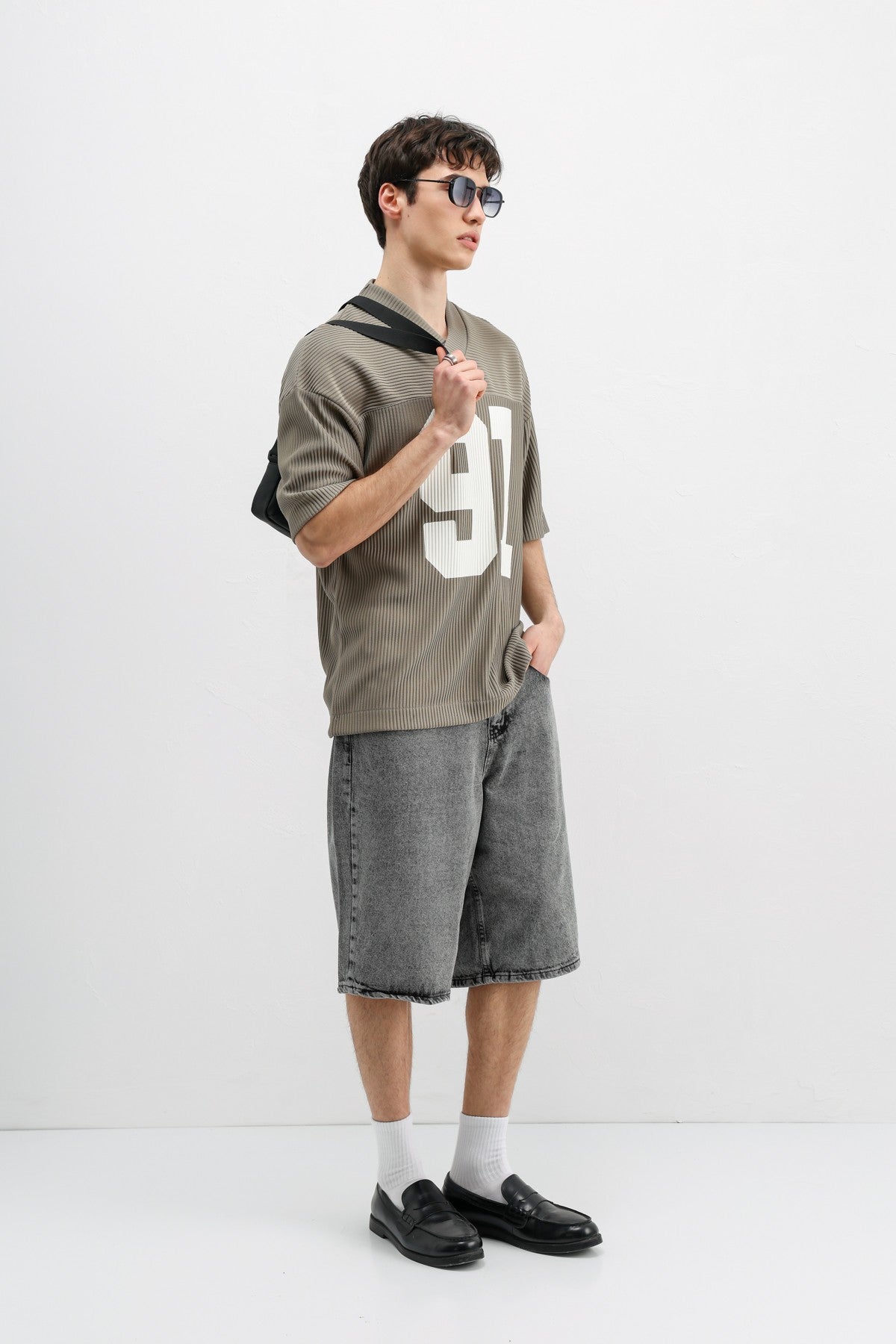 Printed Oversized T-Shirt with Ribbed Hem
