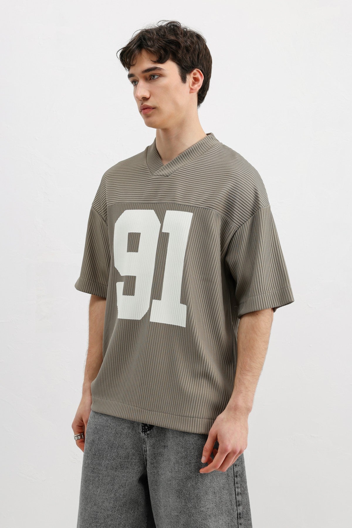 Printed Oversized T-Shirt with Ribbed Hem