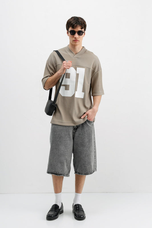 Printed Oversized T-Shirt with Ribbed Hem