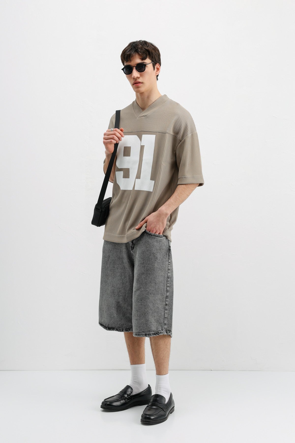 Printed Oversized T-Shirt with Ribbed Hem