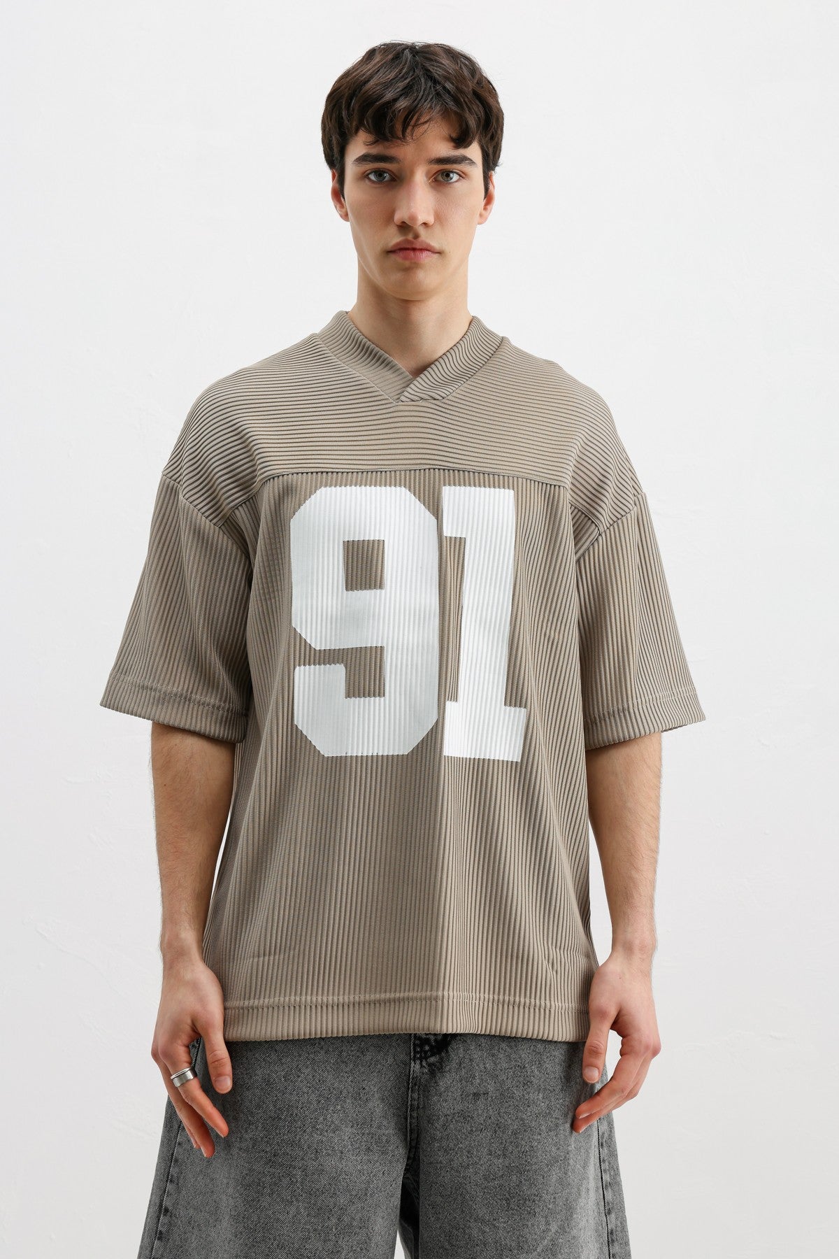 Printed Oversized T-Shirt with Ribbed Hem