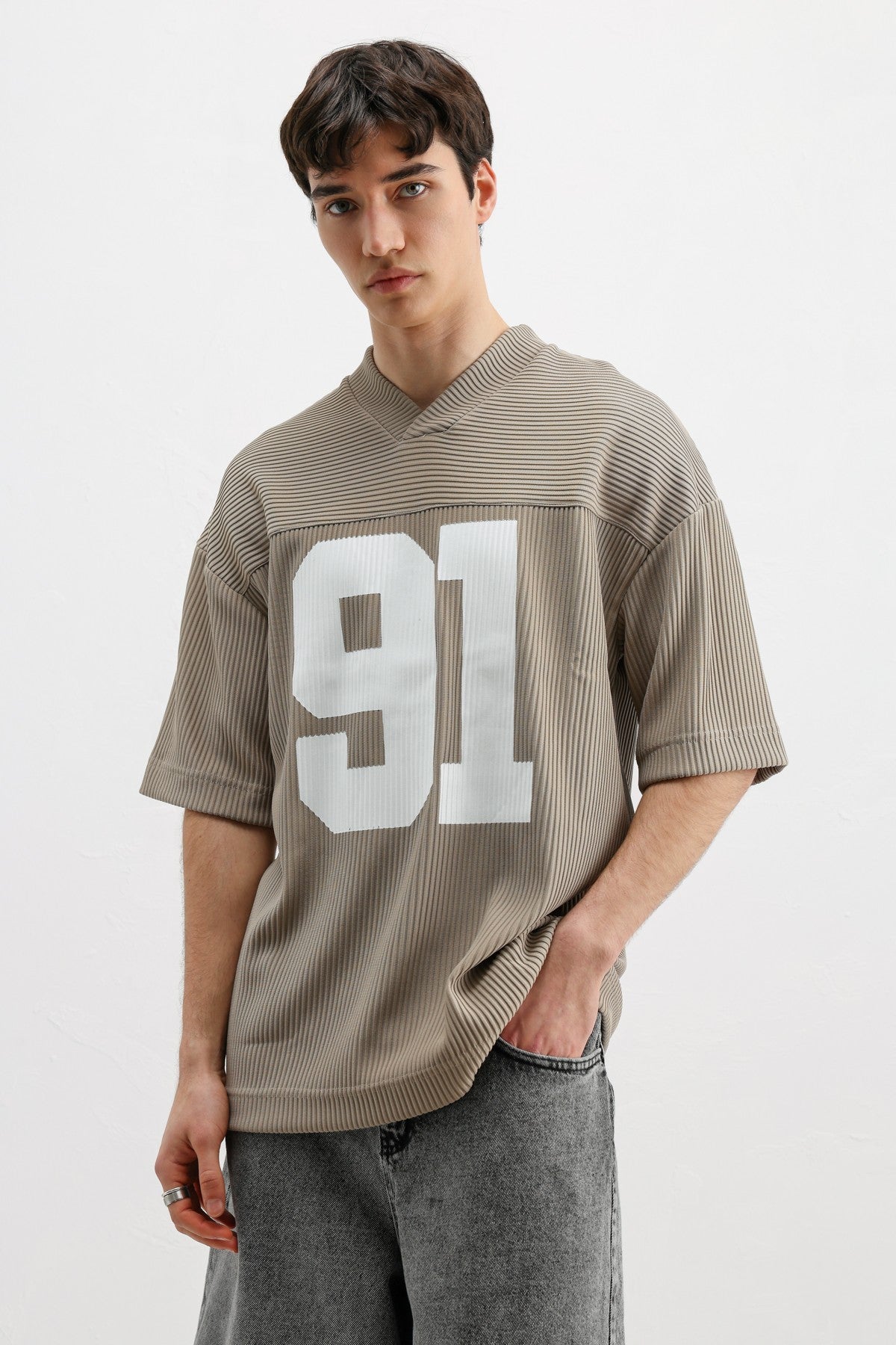 Printed Oversized T-Shirt with Ribbed Hem