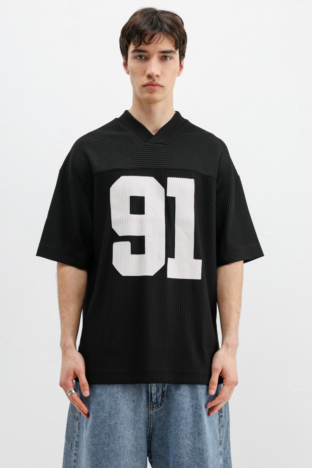 Printed Oversized T-Shirt with Ribbed Hem