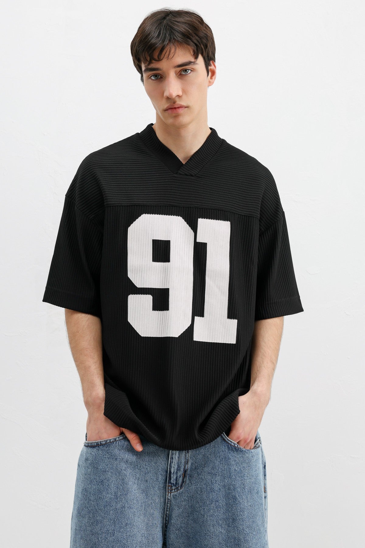 Printed Oversized T-Shirt with Ribbed Hem