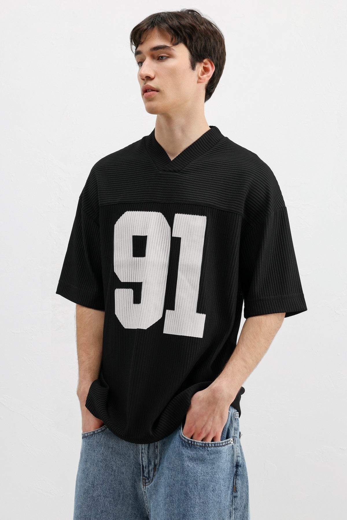 Printed Oversized T-Shirt with Ribbed Hem